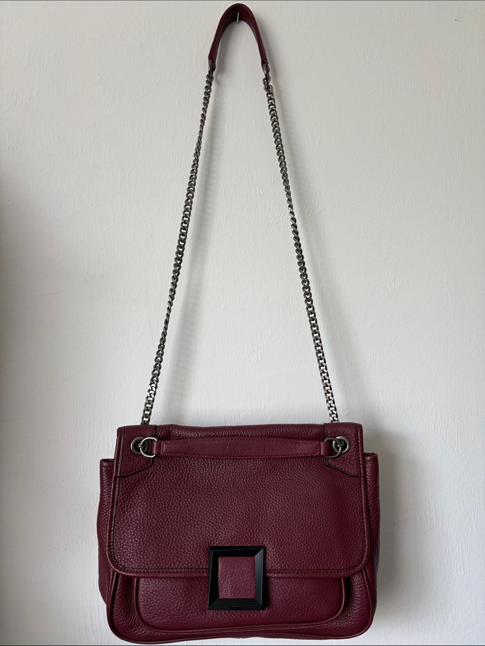 Burgundy Leather Shoulder Bag with Chain Strap